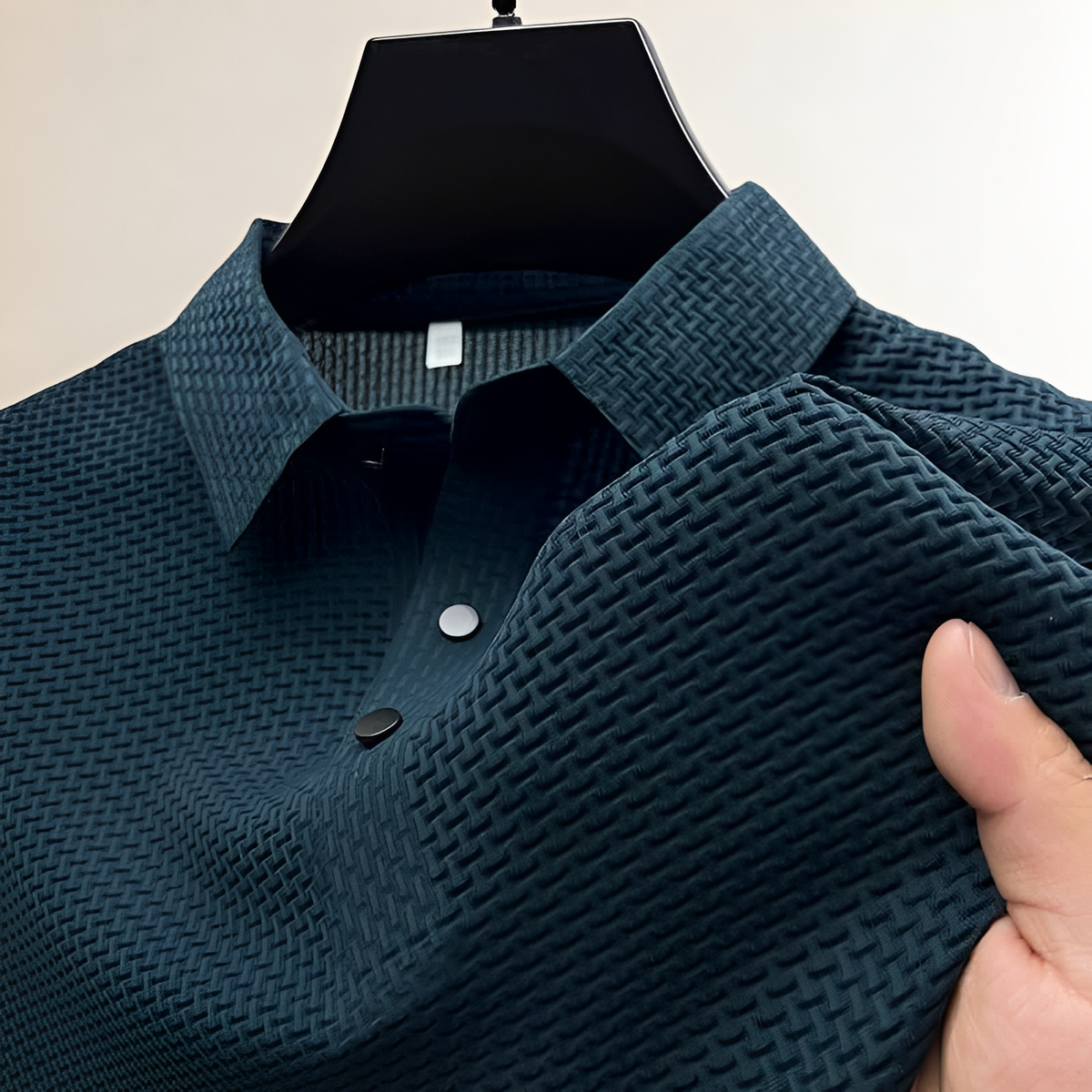 Men's Short-Sleeve Polo Shirt Textured Basket-Weave Pattern, Spread Collar, Snap Placket, Classic Fit