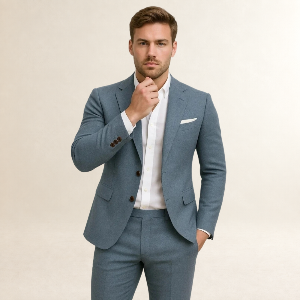 Men's Slim Fit Two Piece Suit Set - Structured Blazer and Trousers