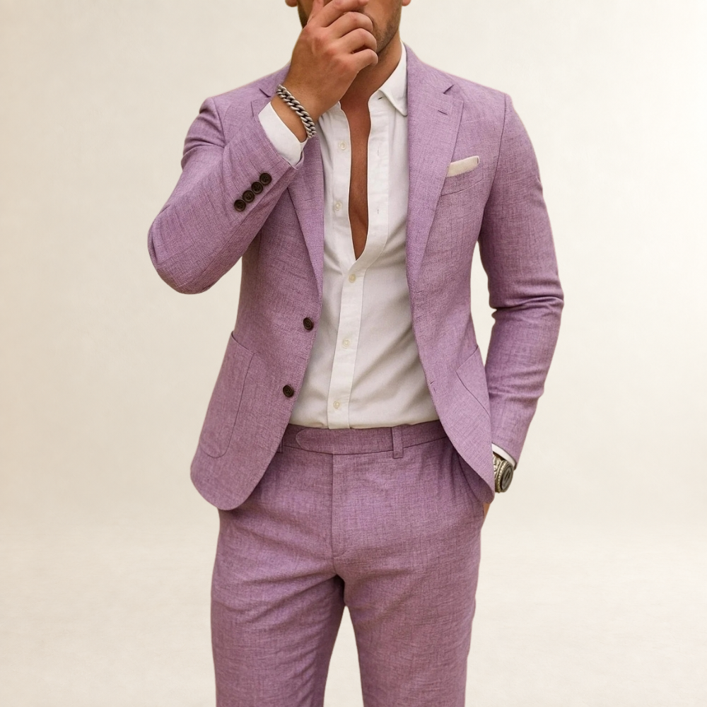 Men's Slim Fit Two Piece Suit Set - Structured Blazer and Trousers