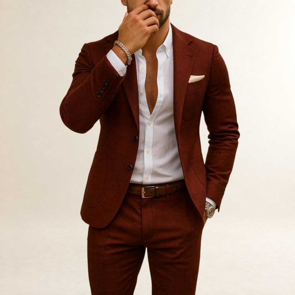Men's Slim Fit Two Piece Suit Set - Structured Blazer and Trousers