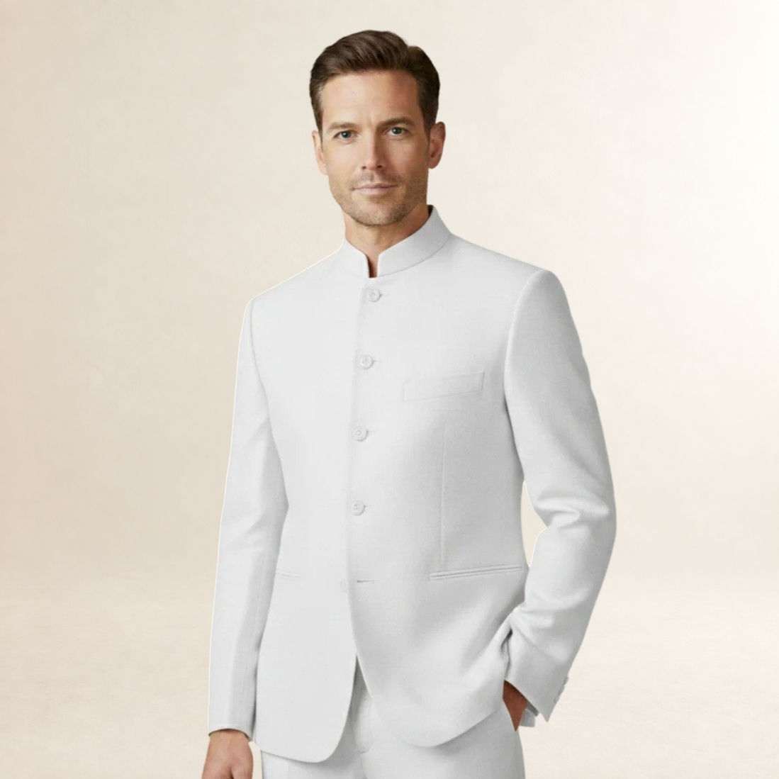 Men's Stand Collar Blazer - Slim Fit, Single-Breasted Design