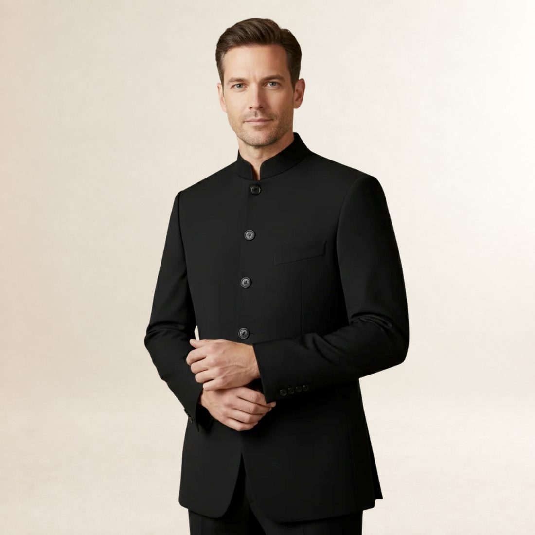 Men's Stand Collar Blazer - Slim Fit, Single-Breasted Design