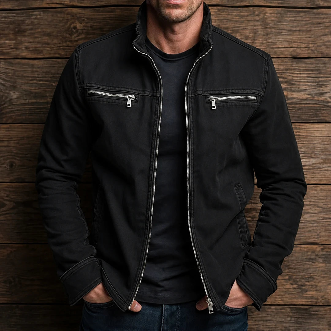 Men's Stand Collar Jacket - Zip Closure, Two Chest Pockets, Regular Fit