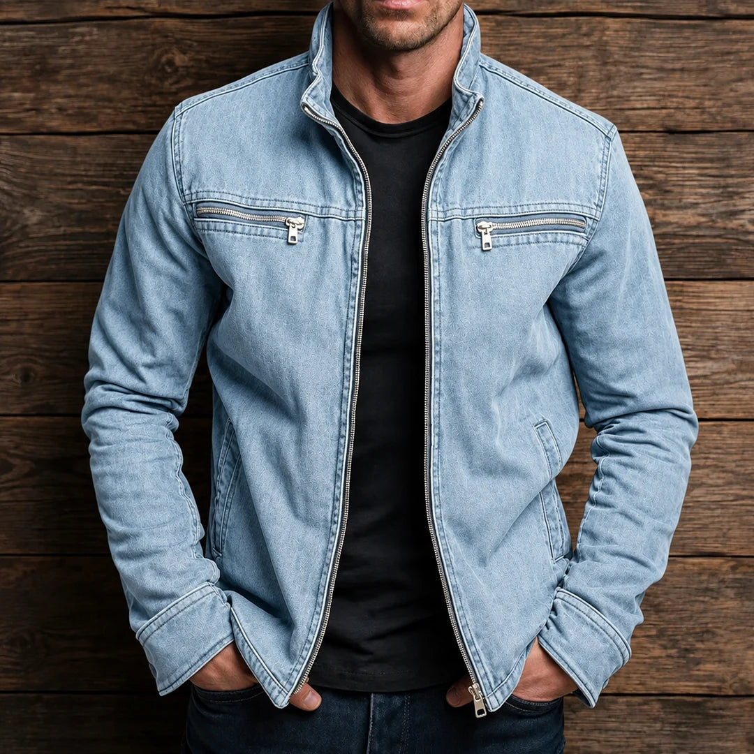 Men's Stand Collar Jacket - Zip Closure, Two Chest Pockets, Regular Fit