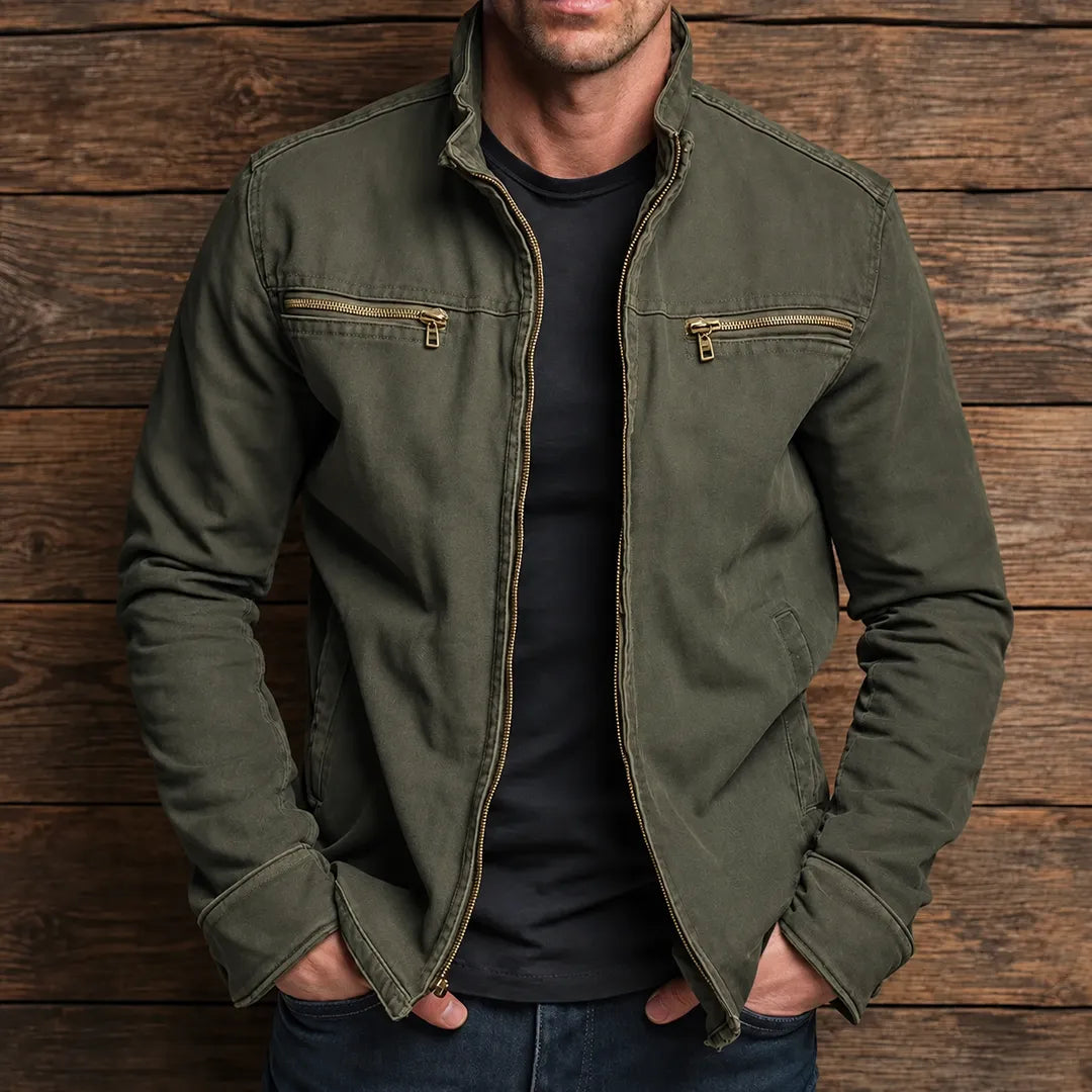 Men's Stand Collar Jacket - Zip Closure, Two Chest Pockets, Regular Fit
