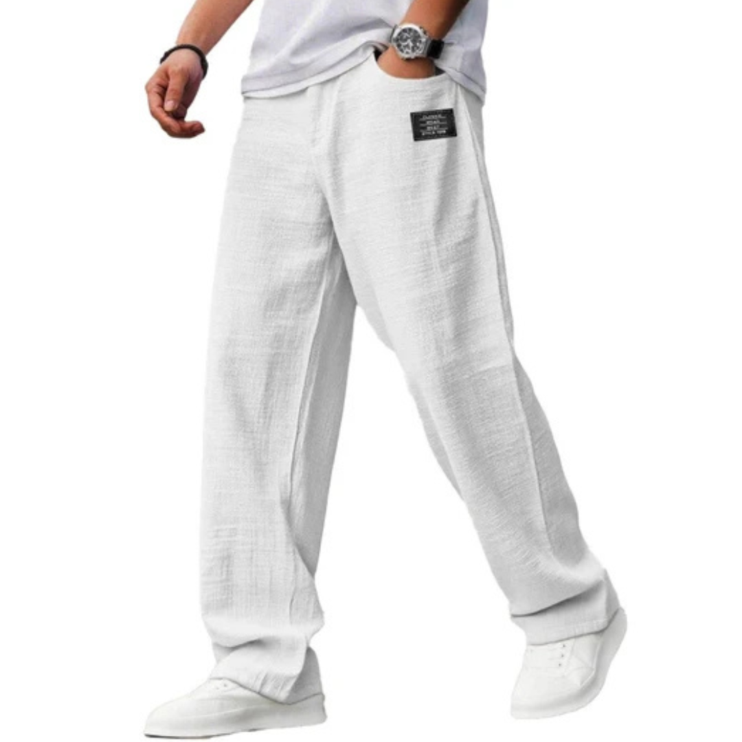 Men's Straight-Leg Pants, Relaxed Fit with Elastic Drawstring Waist, Side Pockets & Patch Detail