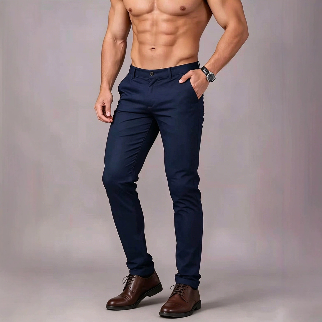Men's Stretch Pants - Flat-Front Tapered Leg, Slim Fit