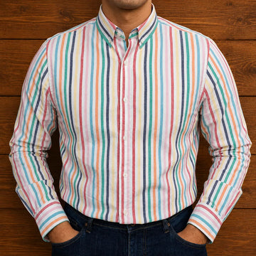 Men's Striped Casual Shirt - Button Front, Pointed Collar, Regular Fit