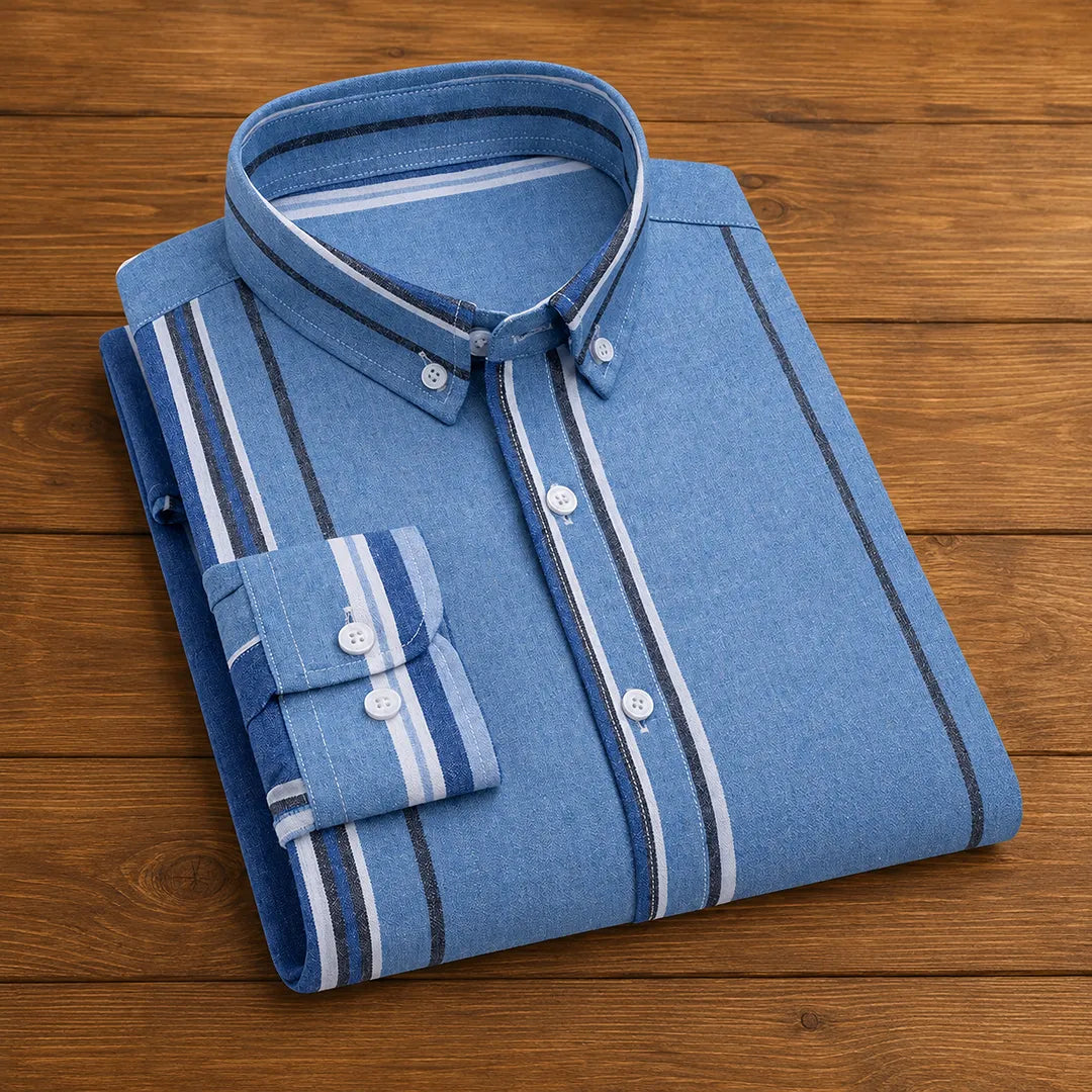 Men's Striped Casual Shirt - Button Front, Pointed Collar, Regular Fit