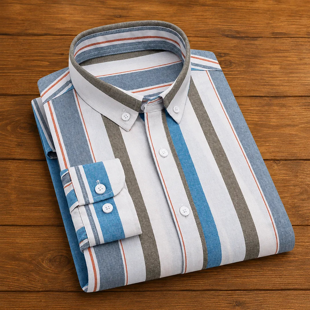 Men's Striped Casual Shirt - Button Front, Pointed Collar, Regular Fit