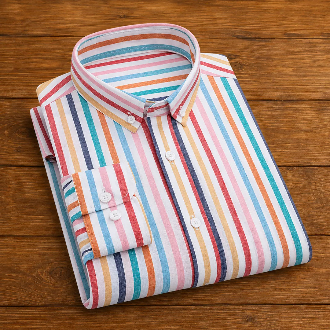 Men's Striped Casual Shirt - Button Front, Pointed Collar, Regular Fit