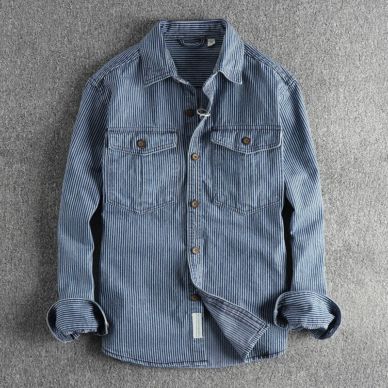Men's Striped Shirt with Long Sleeves and Button Closure - Regular Fit
