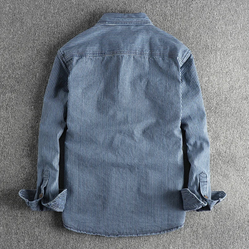 Men's Striped Shirt with Long Sleeves and Button Closure - Regular Fit