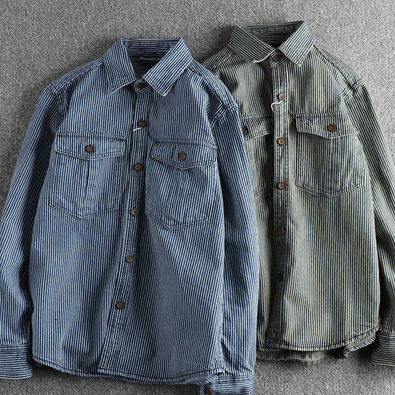 Men's Striped Shirt with Long Sleeves and Button Closure - Regular Fit