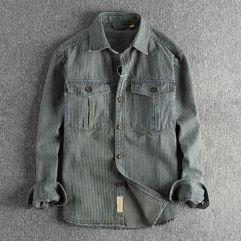 Men's Striped Shirt with Long Sleeves and Button Closure - Regular Fit