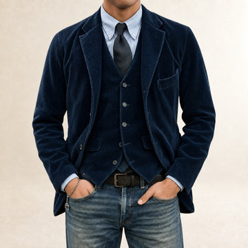 Men's Suit Set - Blazer and Vest with Button Closure and Slim Fit