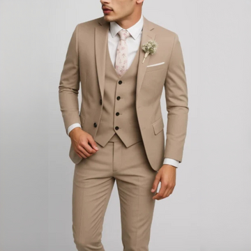 Men's suit set with waistcoat - modern-cut single-breasted jacket & flat-front trousers, crease-resistant