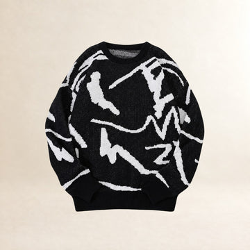Men's Sweater - Abstract Pattern, Crew Neck, Ribbed Cuffs, Regular Fit