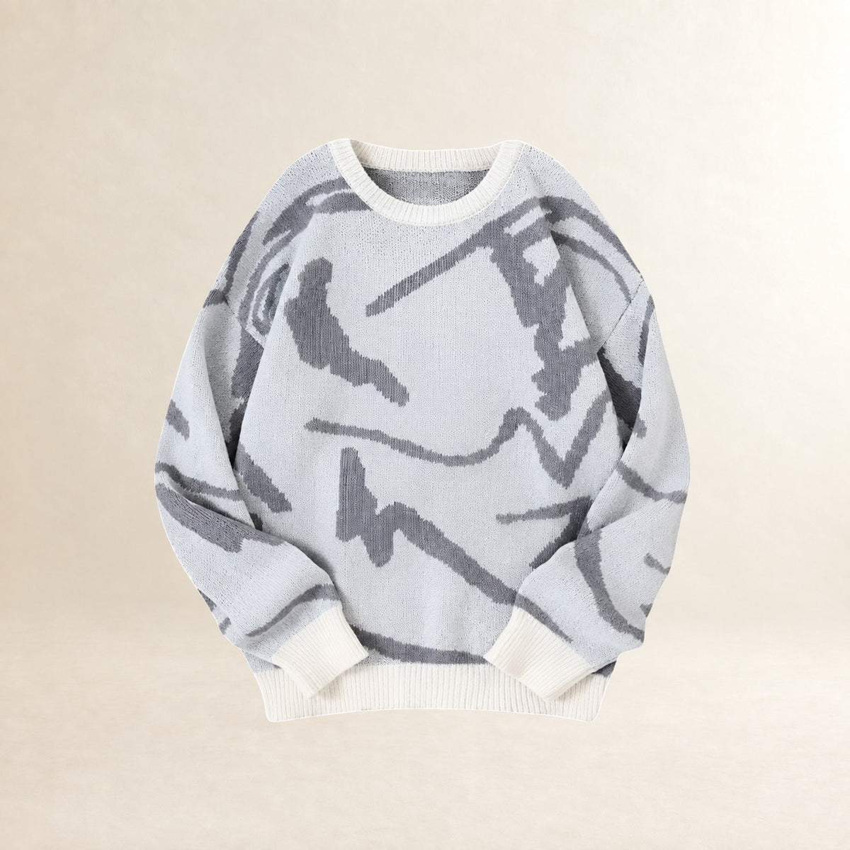 Men's Sweater - Abstract Pattern, Crew Neck, Ribbed Cuffs, Regular Fit