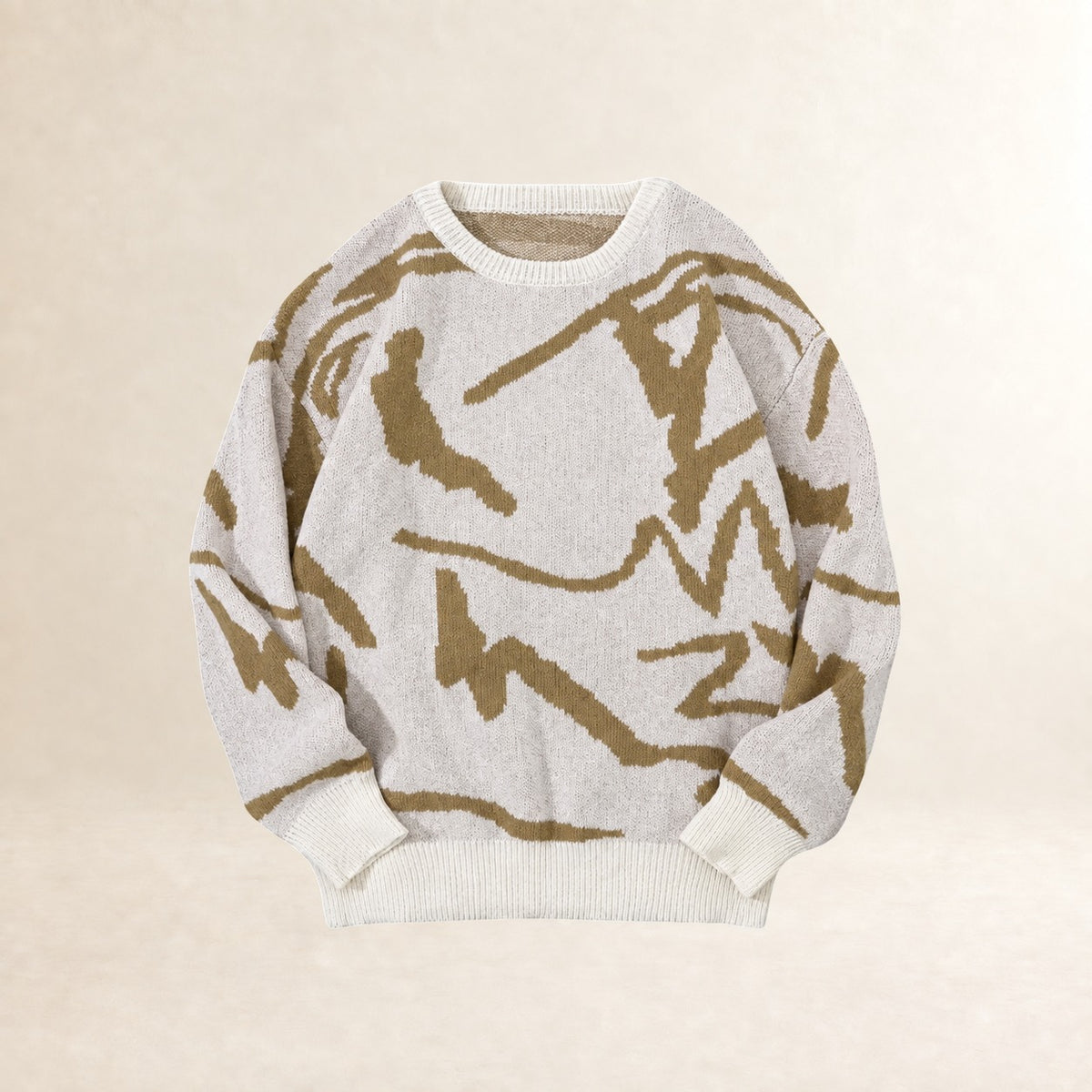 Men's Sweater - Abstract Pattern, Crew Neck, Ribbed Cuffs, Regular Fit