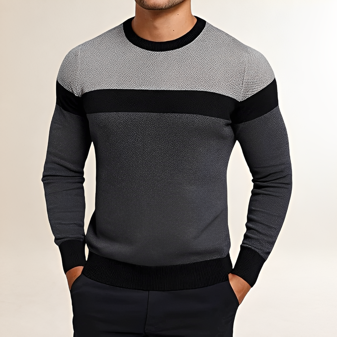 Men's Sweater Crew Neck Color Block Design - Fitted Cut