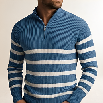 Men's Sweater Half-Zip with Bold Stripes - Comfortable Fit