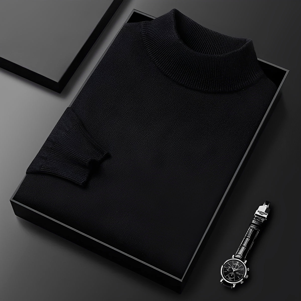 Men's Sweater - High Neck Design with Ribbed Cuffs and Modern Fit