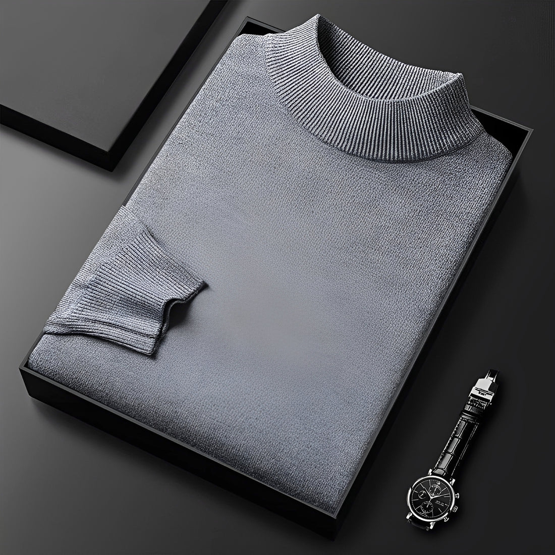 Men's Sweater - High Neck Design with Ribbed Cuffs and Modern Fit