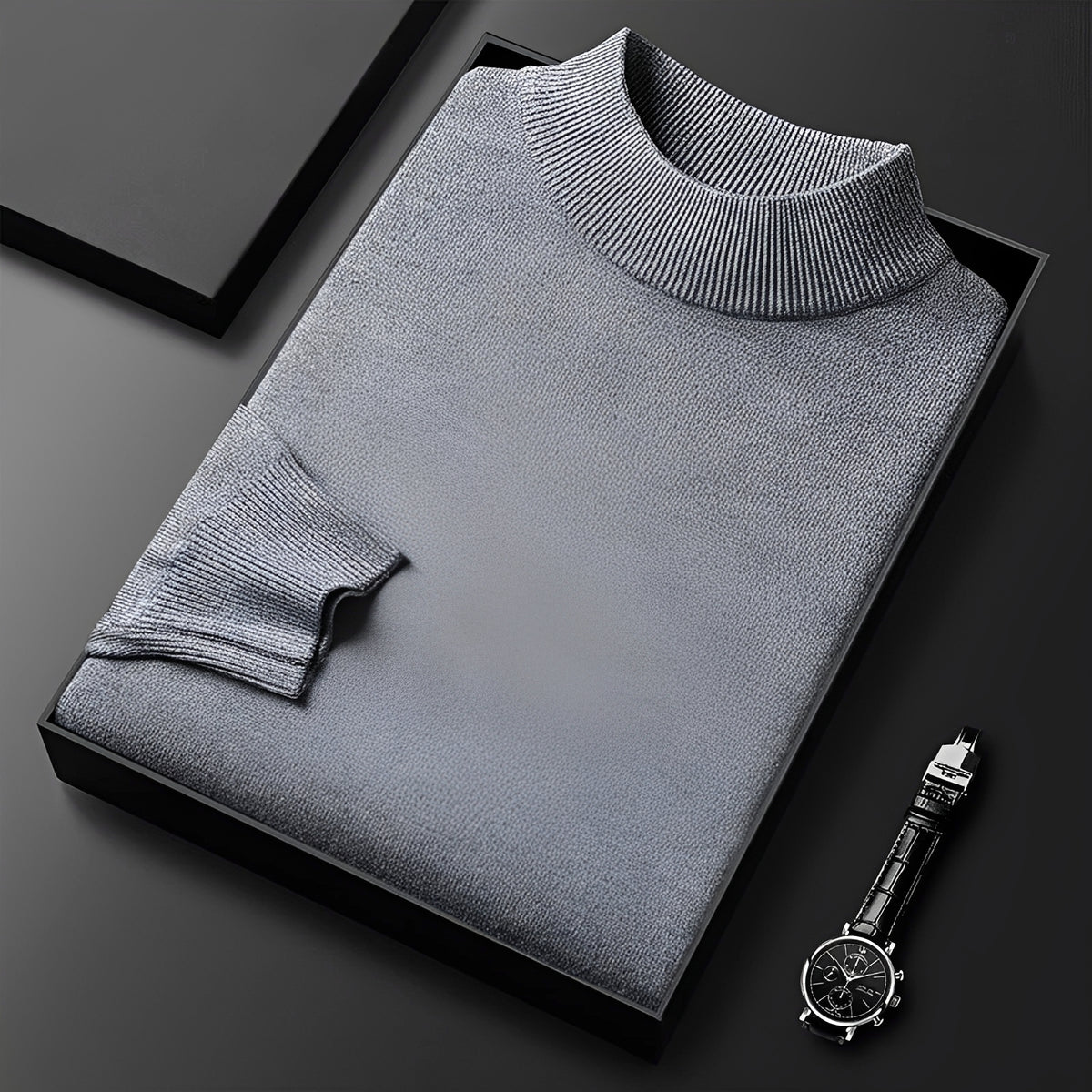 Men's Sweater - High Neck Design with Ribbed Cuffs and Modern Fit
