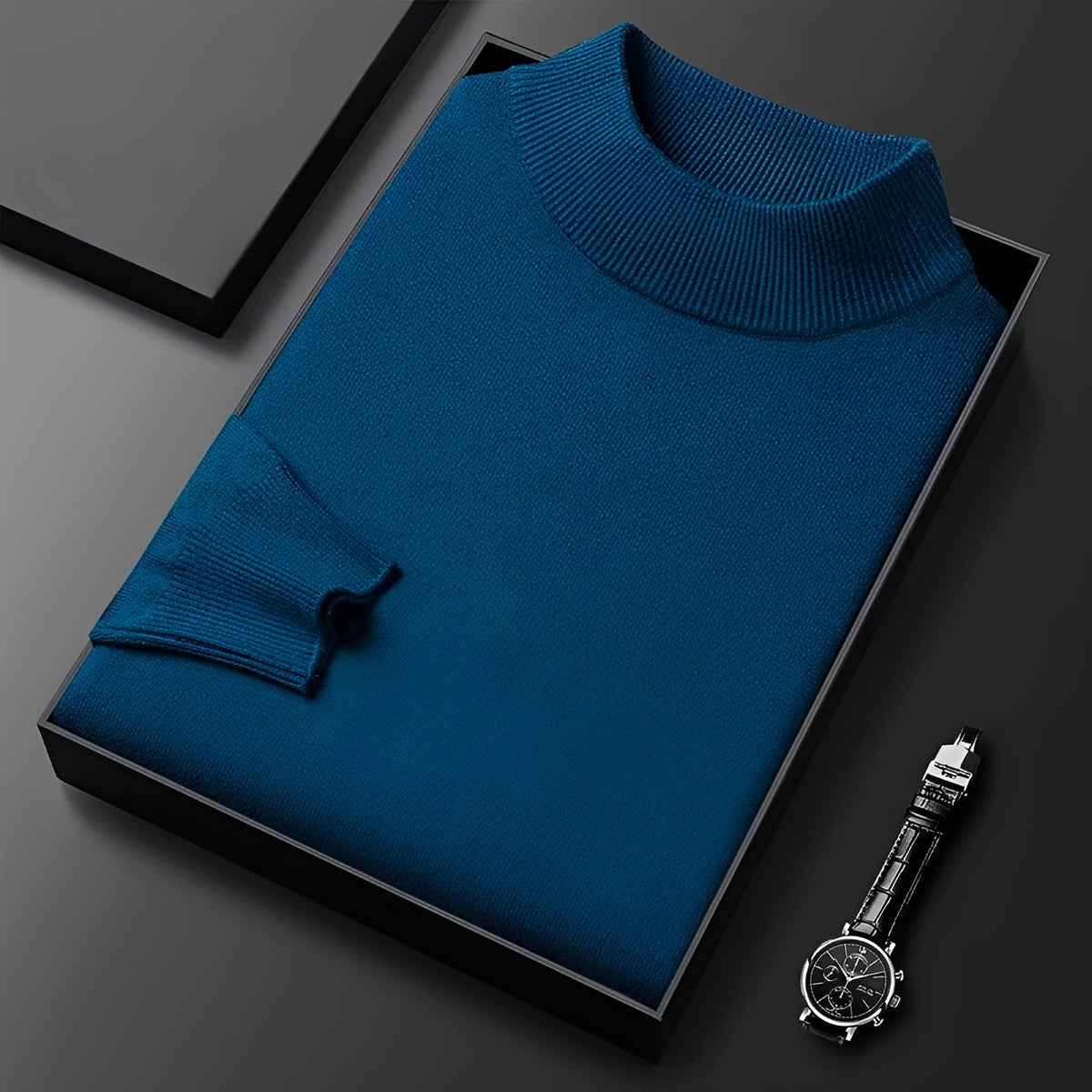 Men's Sweater - High Neck Design with Ribbed Cuffs and Modern Fit