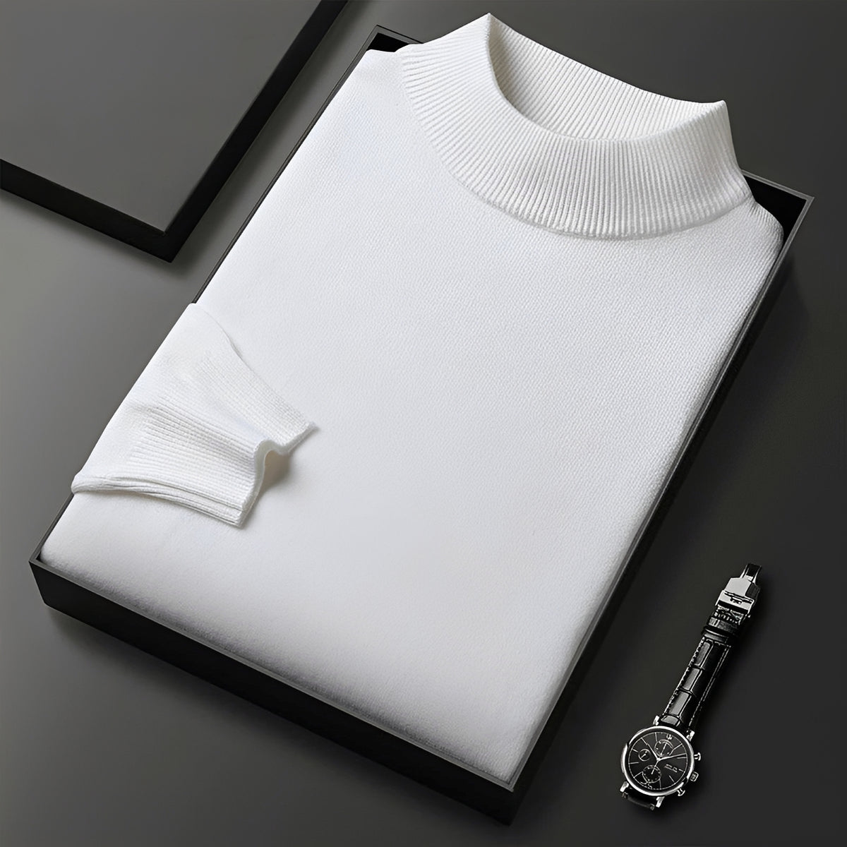 Men's Sweater - High Neck Design with Ribbed Cuffs and Modern Fit