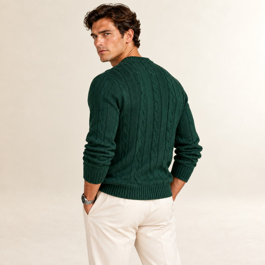 Men's Sweater - Round Neck, Tailored Fit, Elastic Cuffs, Textured Design