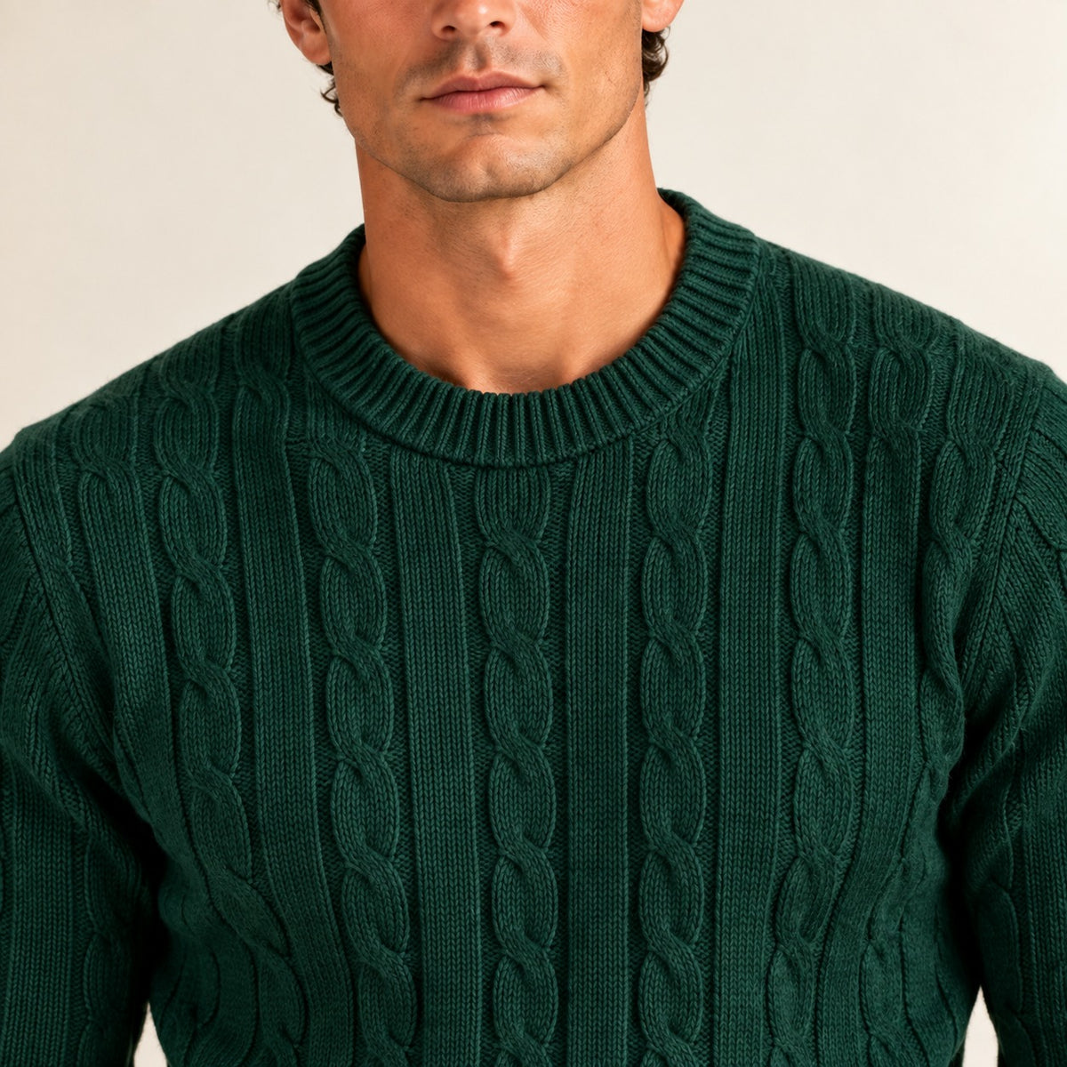 Men's Sweater - Round Neck, Tailored Fit, Elastic Cuffs, Textured Design