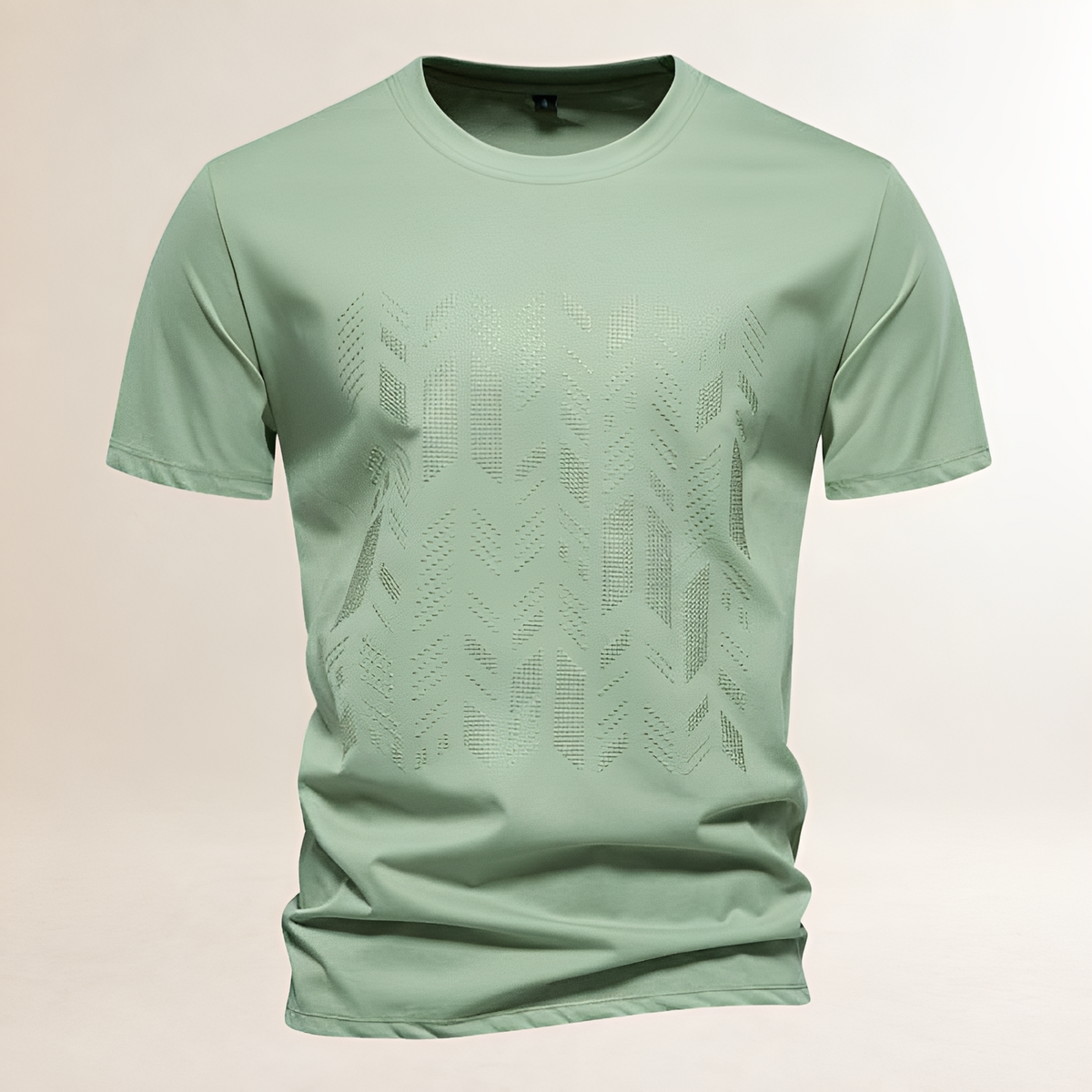 Men's T-Shirt Crew Neck with Tonal Embroidered Geometric Chest Panel, Short Sleeve, Regular Fit