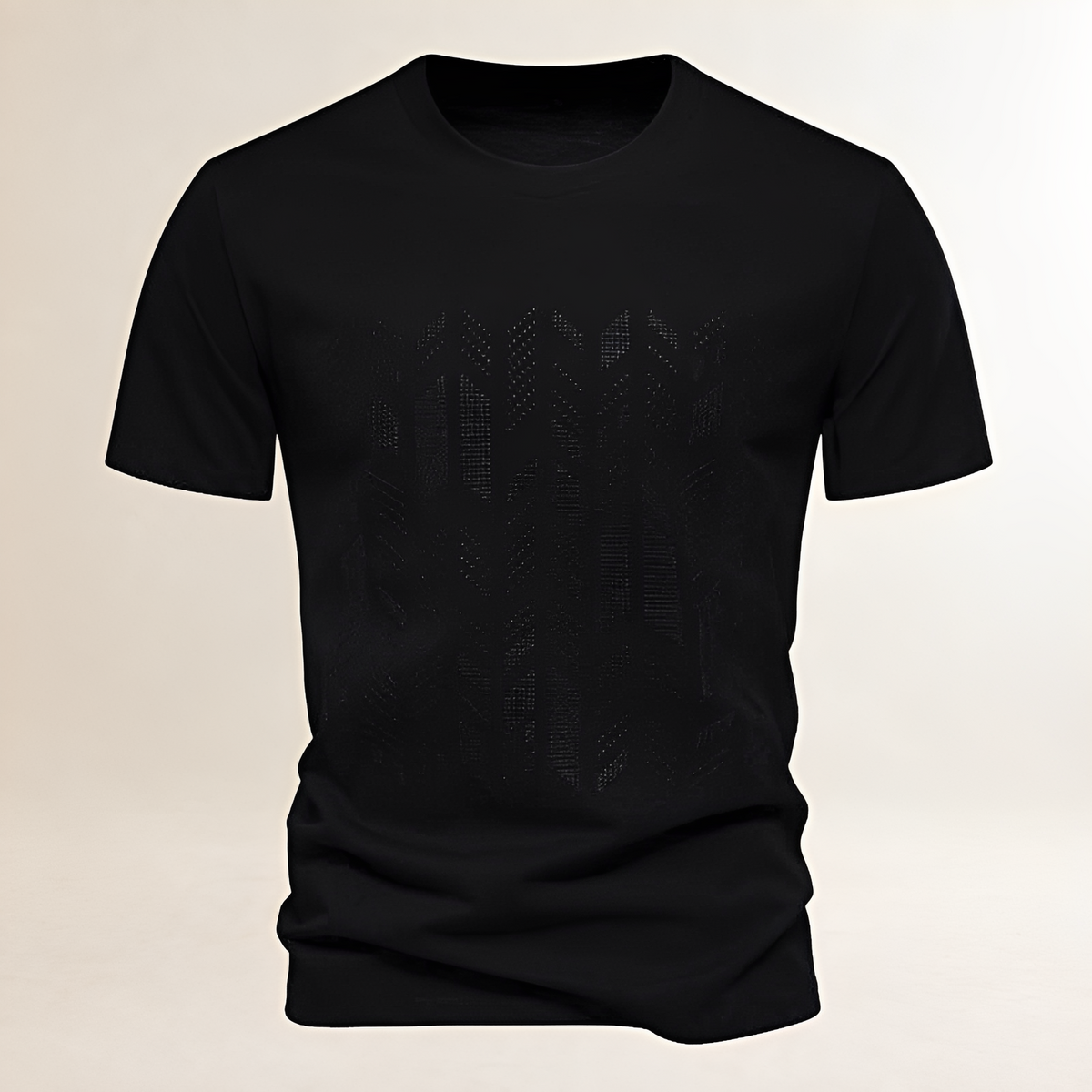 Men's T-Shirt Crew Neck with Tonal Embroidered Geometric Chest Panel, Short Sleeve, Regular Fit