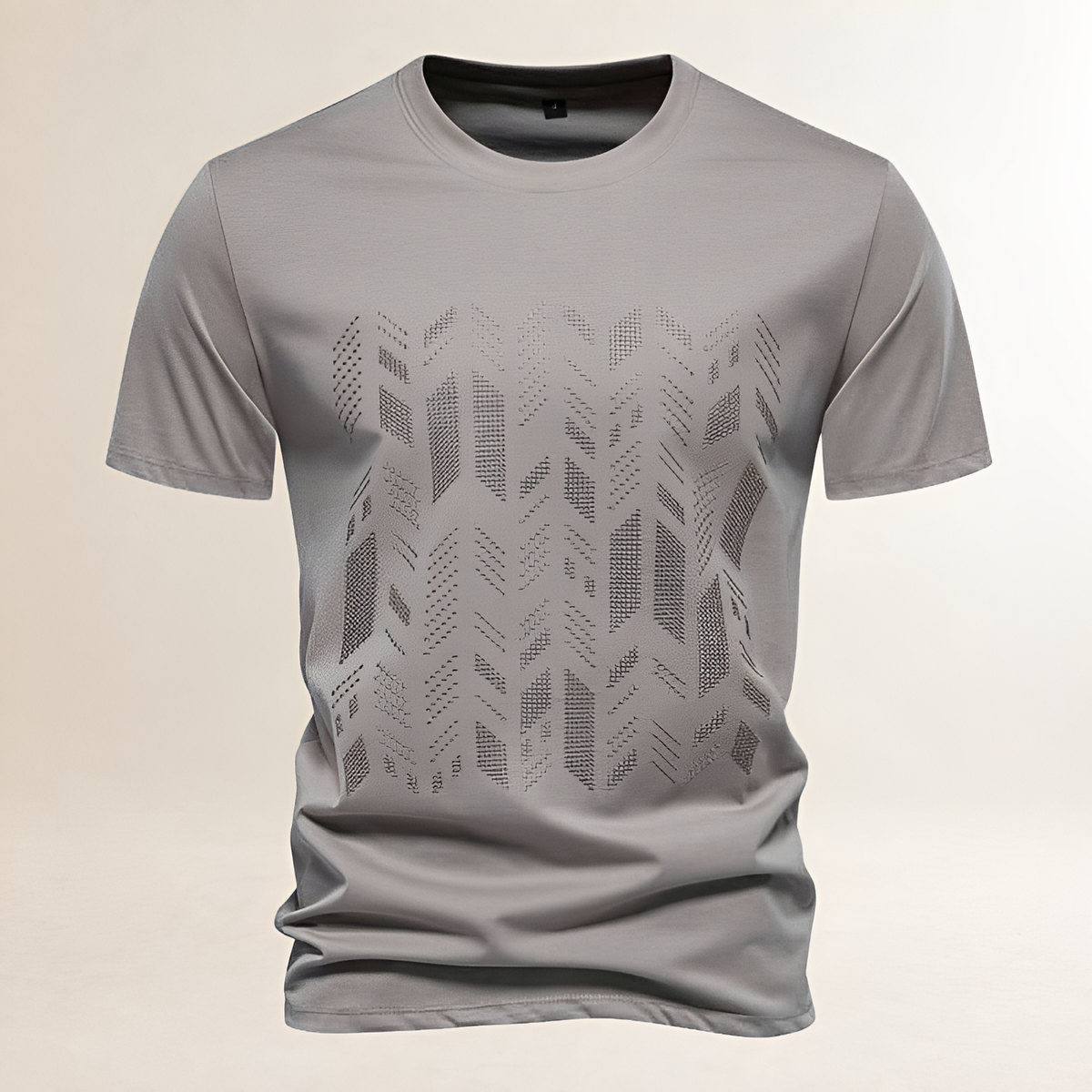 Men's T-Shirt Crew Neck with Tonal Embroidered Geometric Chest Panel, Short Sleeve, Regular Fit