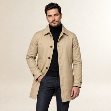 Men's Tailored Coat with Button Front and Functional Pockets - Longline Fit