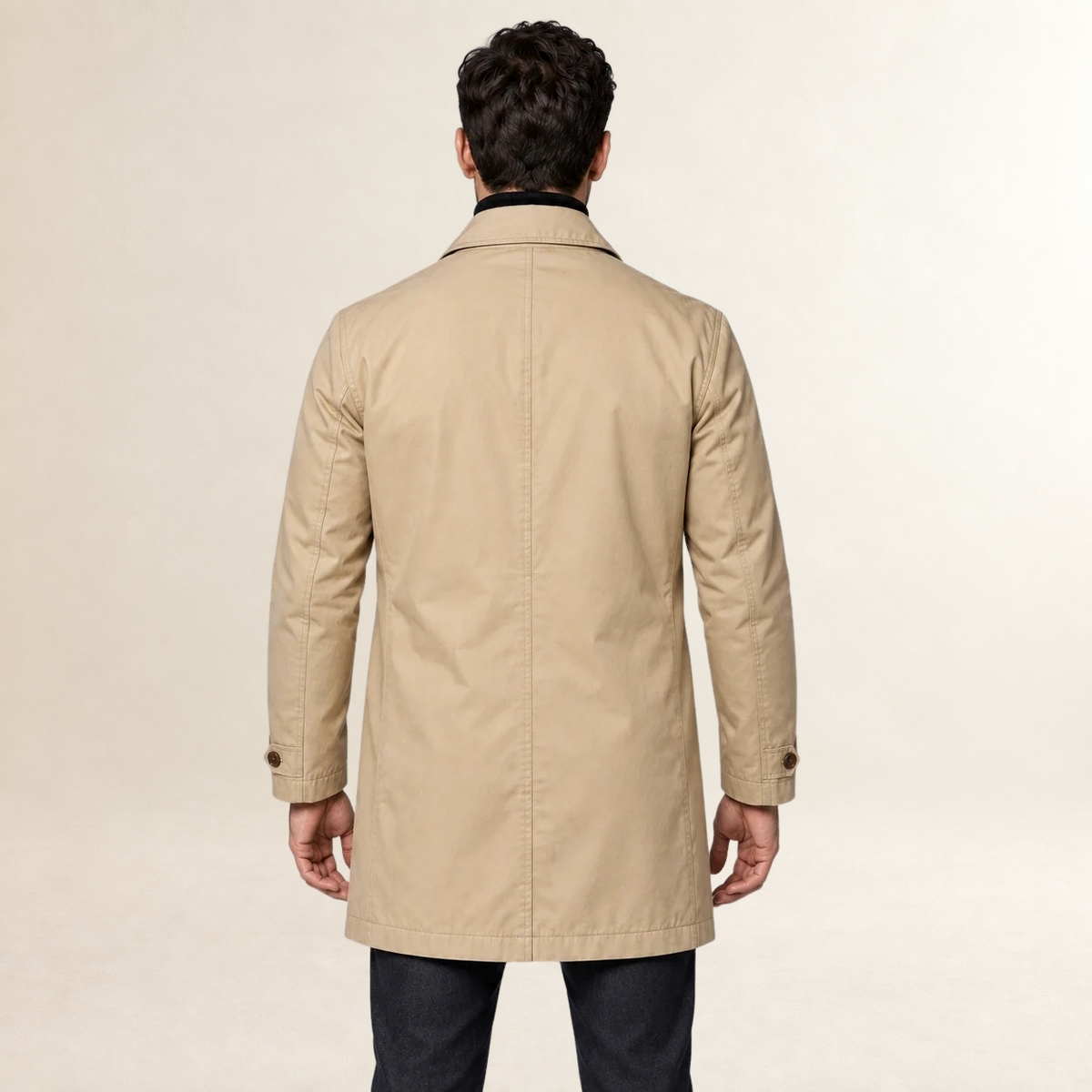 Men's Tailored Coat with Button Front and Functional Pockets - Longline Fit