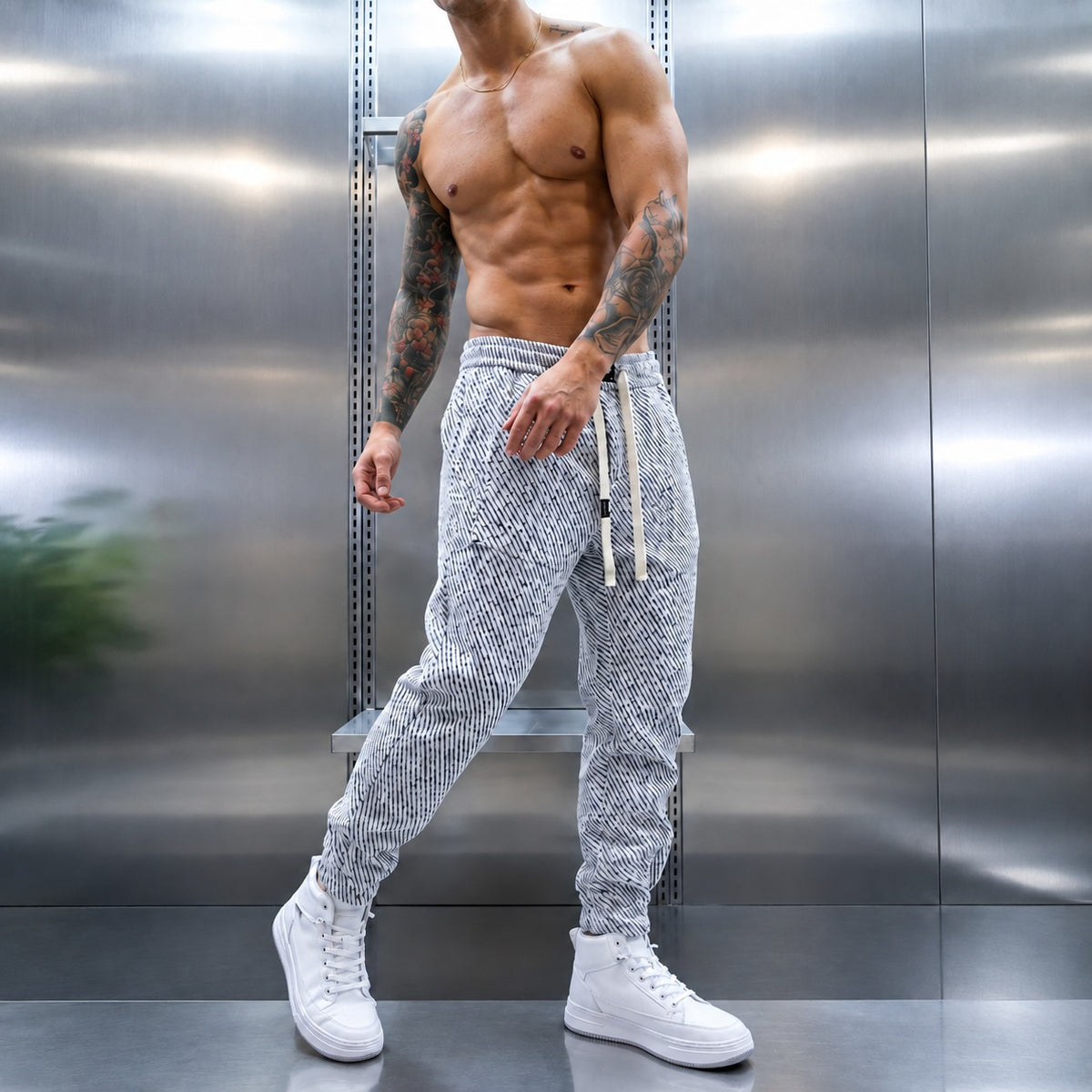 Men's Tapered Jogger Pants with Elastic Drawstring Waist - Modern Fit, Textured Design
