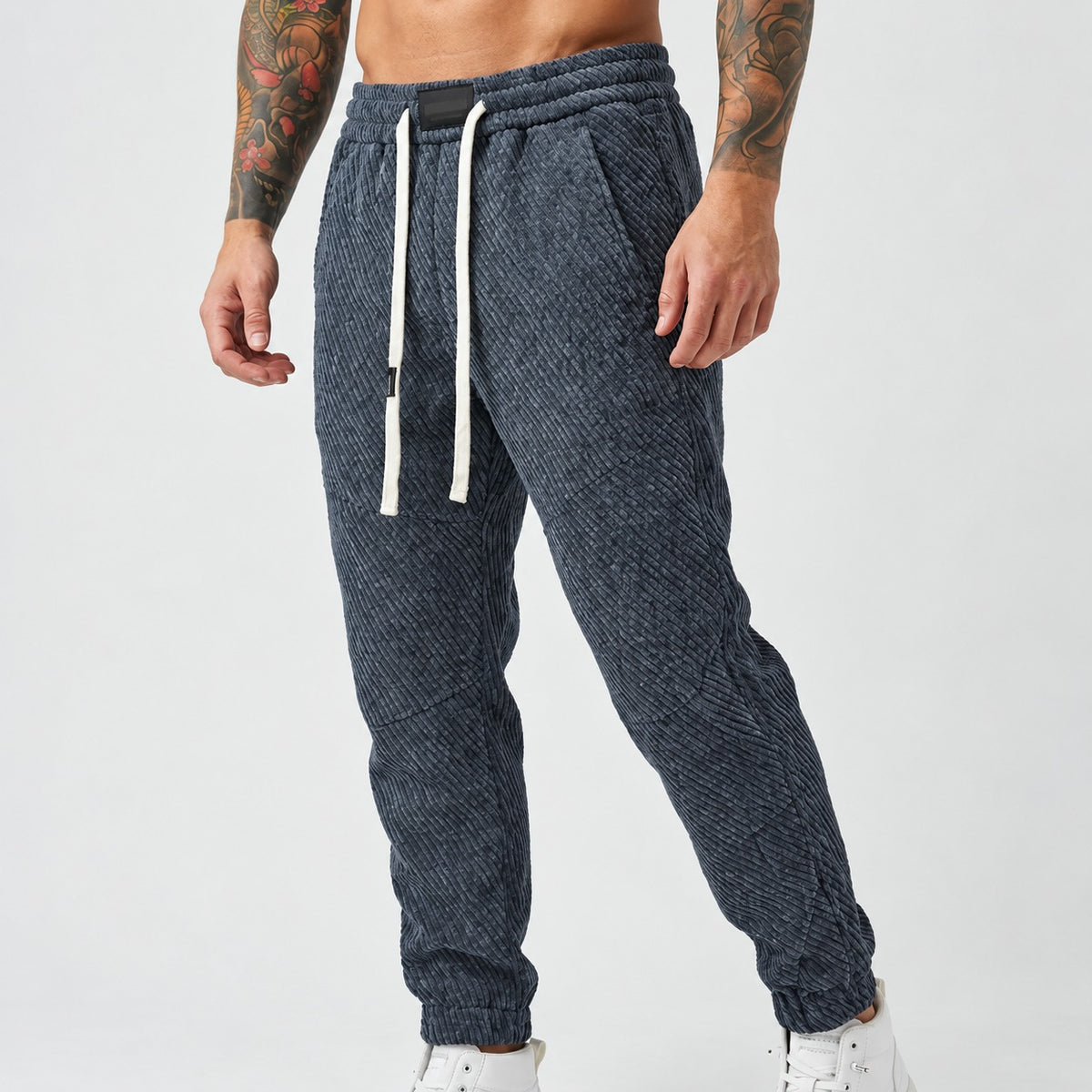 Men's Tapered Jogger Pants with Elastic Drawstring Waist - Modern Fit, Textured Design
