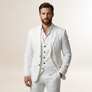 Men's Three-Piece Suit - Blazer, Vest, and Trousers with Notched Lapel and Button Closure