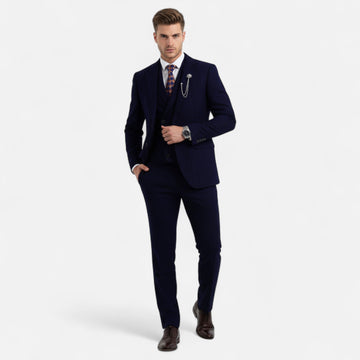 Men's Three-Piece Suit - Double-Breasted Herringbone Design with Tailored Fit