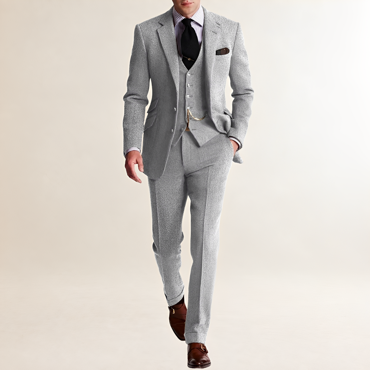 Men's Three-Piece Suit - Tailored Fit Blazer, Waistcoat, and Trousers