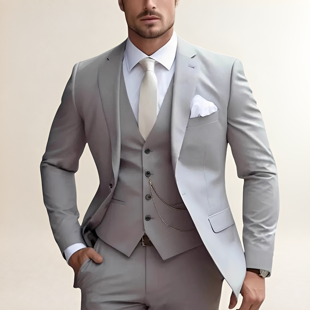 Men's Three-Piece Suit - Tailored Slim Fit Blazer, Waistcoat, and Trousers