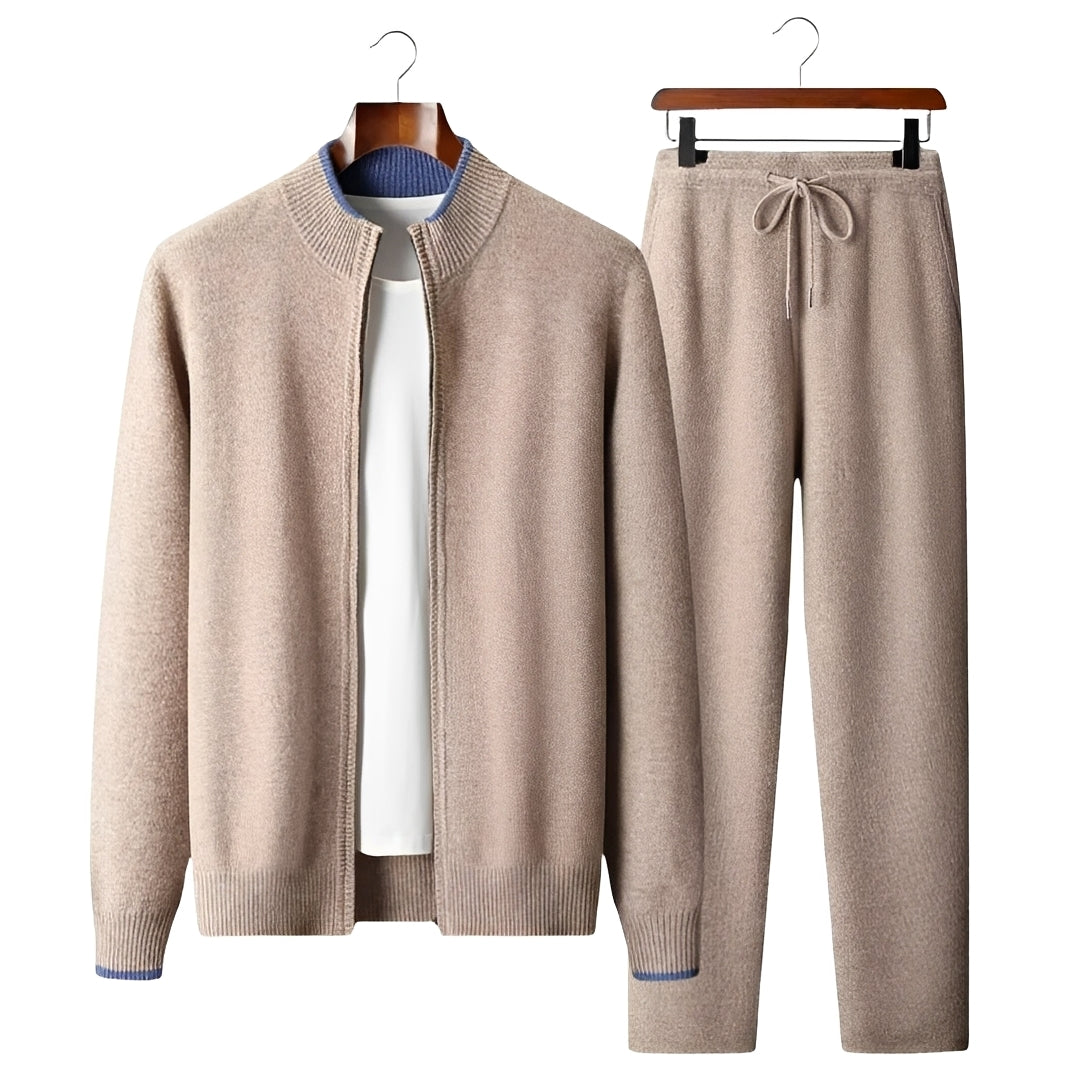 Men's Tracksuit - Zip-Up Cardigan and Pants Set, Modern Fit, Casual Style