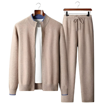 Men's Tracksuit - Zip-Up Cardigan and Pants Set, Modern Fit, Casual Style