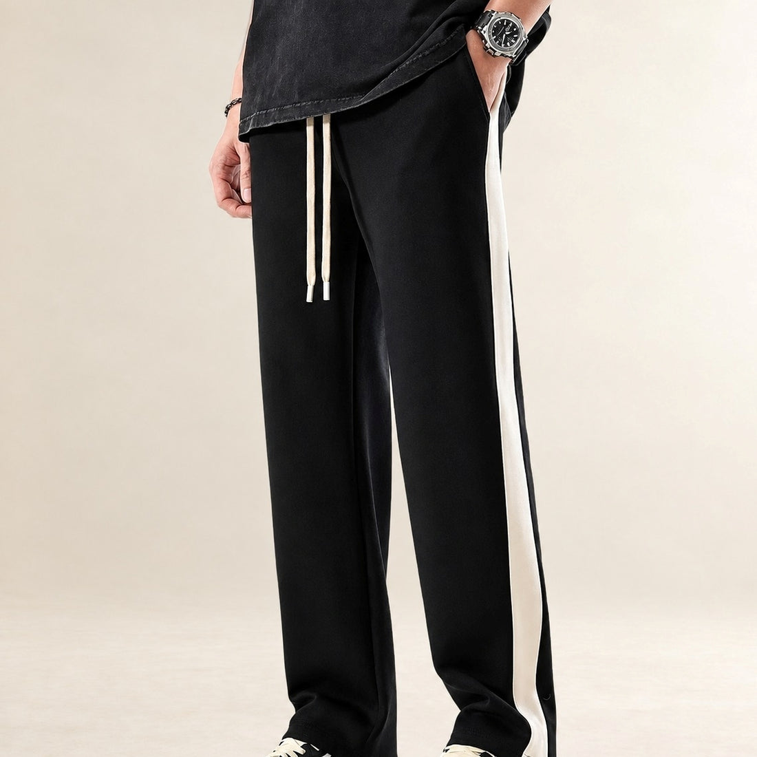 Men's Trousers Color Block Side Stripe - Relaxed Fit Casual Pants
