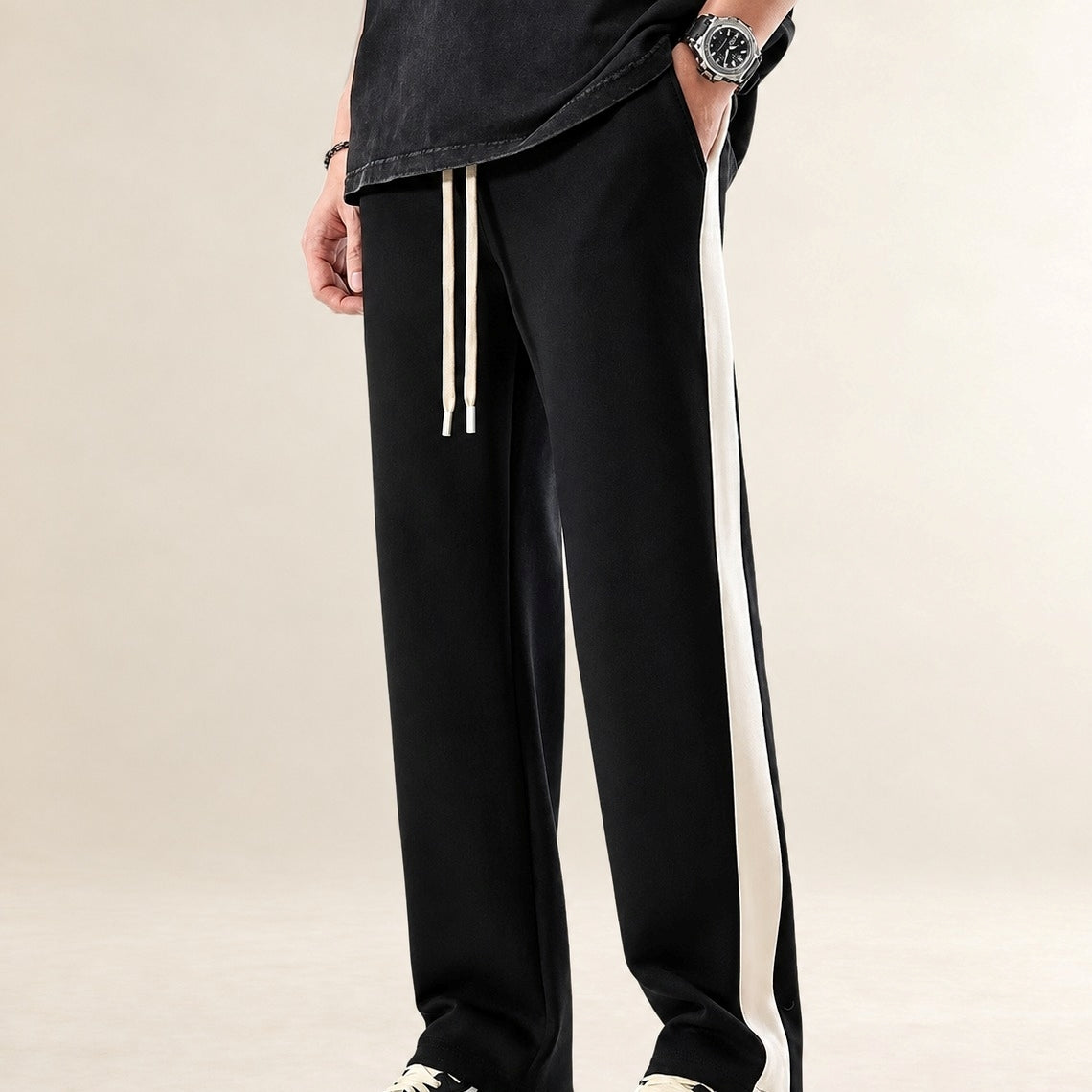 Men's Trousers Color Block Side Stripe - Relaxed Fit Casual Pants