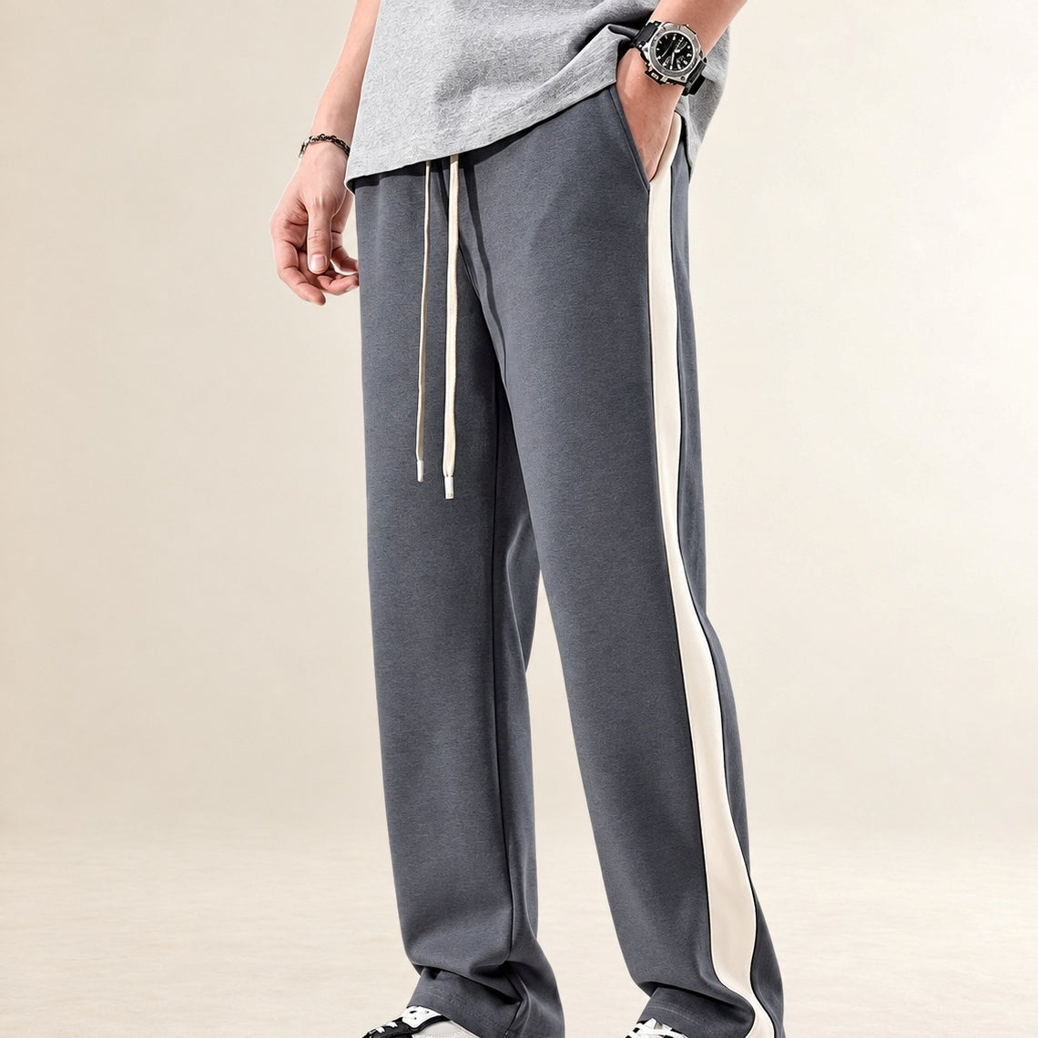 Men's Trousers Color Block Side Stripe - Relaxed Fit Casual Pants