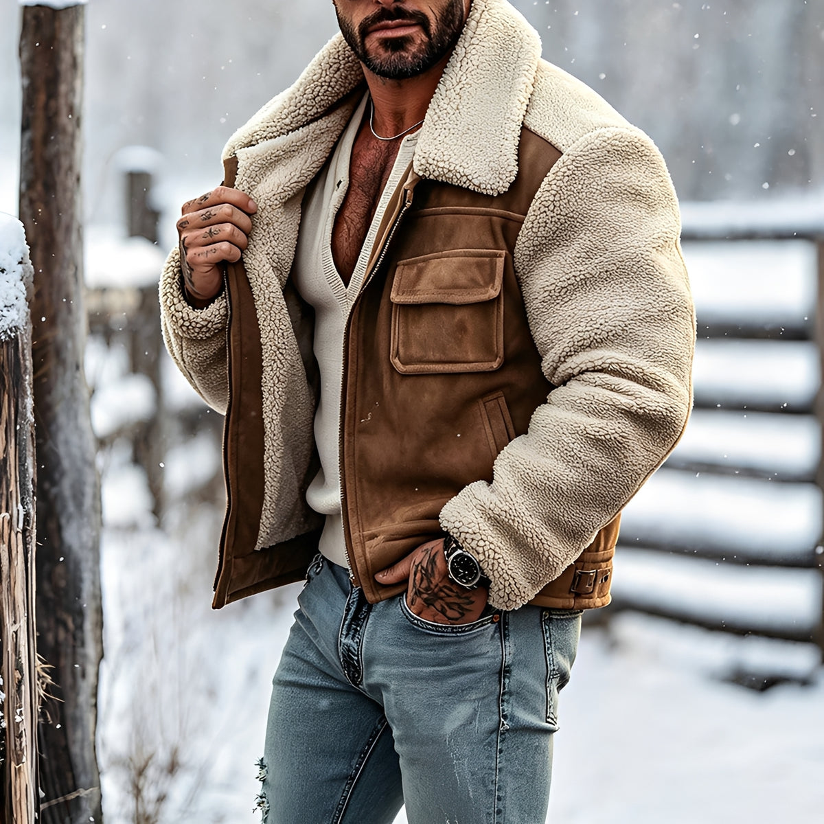 Men's Utility Jacket - Classic Lapel, Tailored Fit, Multiple Pockets